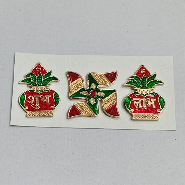 Acrylic Base : Meena Mini Kalash Shubh Labh with Swastik (10 Cards)