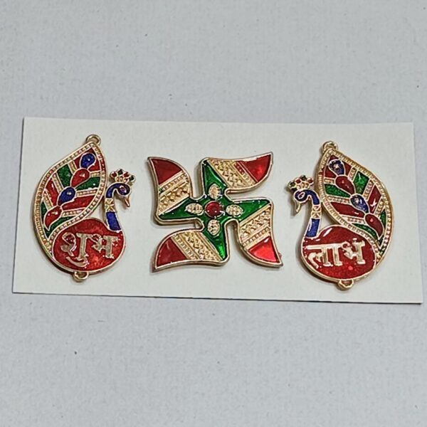 Acrylic Base : Meena Mini Peacock Shubh Labh with Swastik (10 Cards)