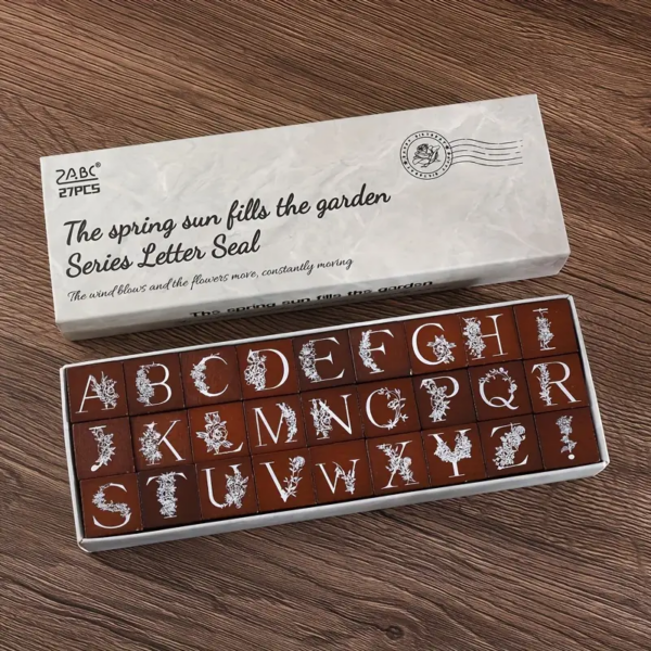 Floral Capital Letters Series Wooden Stamps Set - Alphabet