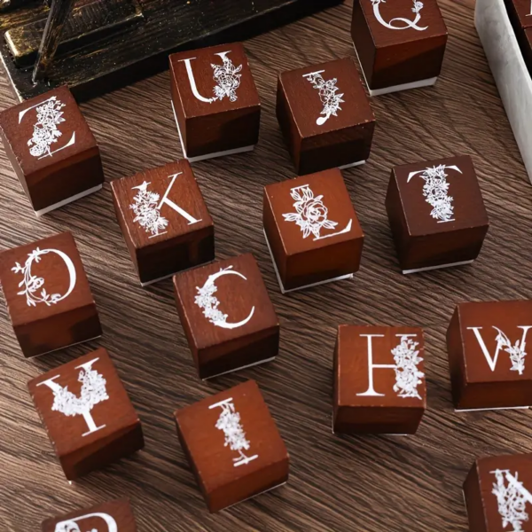 Floral Capital Letters Series Wooden Stamps Set - Alphabet - Image 2
