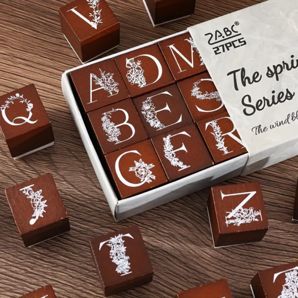 Floral Capital Letters Series Wooden Stamps Set - Alphabet - Image 4