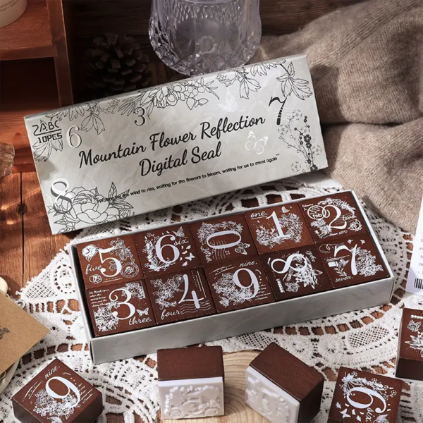 Floral Capital Letters Series Wooden Stamps Set - Number