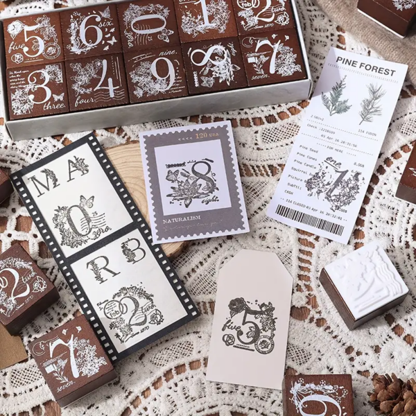 Floral Capital Letters Series Wooden Stamps Set - Number - Image 3