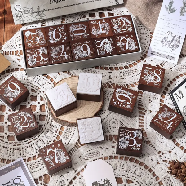 Floral Capital Letters Series Wooden Stamps Set - Number - Image 2