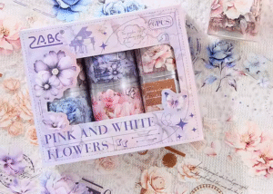 Pink and White Flower PET Sticker Tape