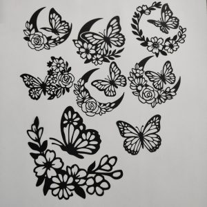 Butterfly & Floral Crescent Moon Paper Cutout