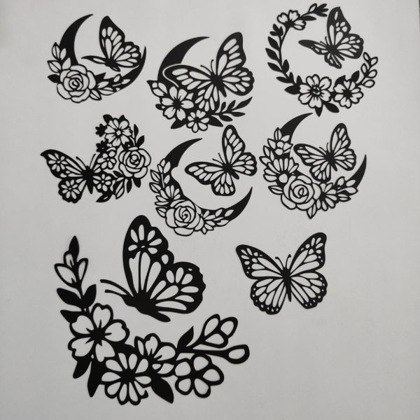 Butterfly & Floral Crescent Moon Paper Cutout