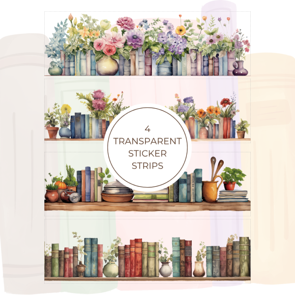Signature Transparent Sticker Strip - Books And Flowers