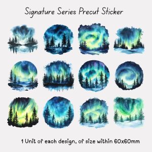 Signature Precut Stickers - Aurora Borealis Watercolor Forest