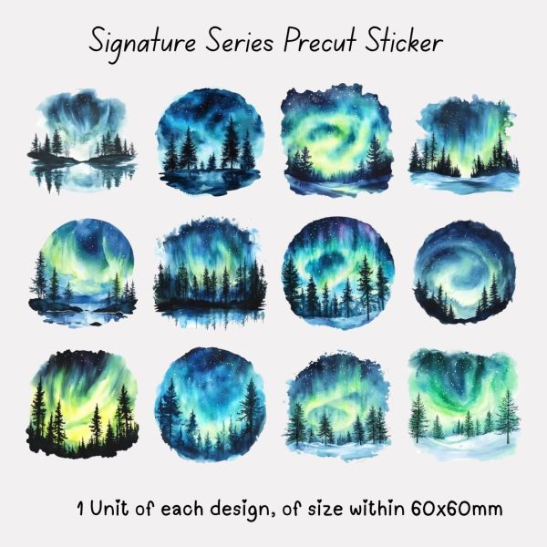 Signature Precut Stickers - Aurora Borealis Watercolor Forest