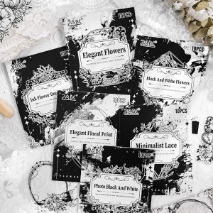 Black & White Floral Frame PET Sticker Pack