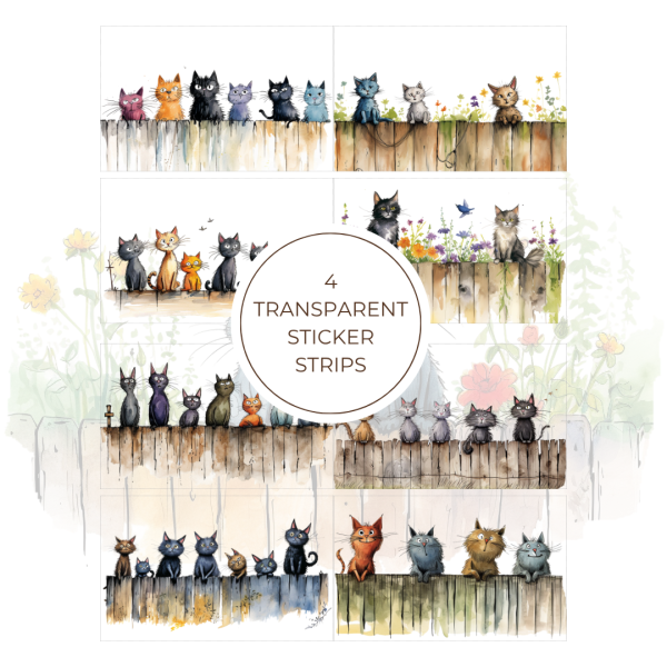 Signature Transparent Sticker Strip - Cats On Fence