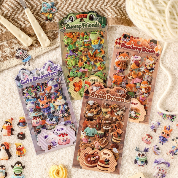 Cozy Woodland Animal Puffy Stickers