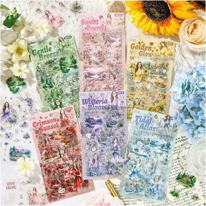 Romantic Floral Girl PET Stickers