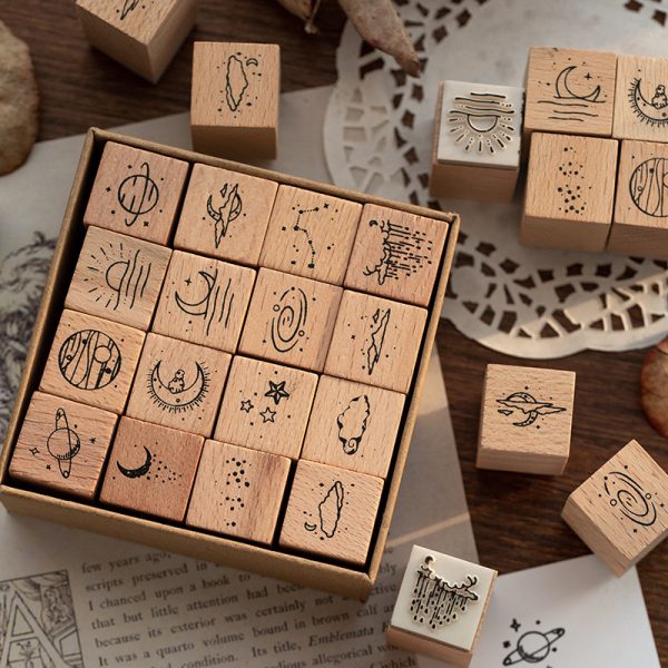 The Moon and Sixpence Series Wooden Rubber Stamp Set